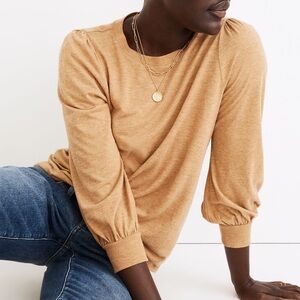 Madewell Toffee/Tan Avrina Alpaca Blend Puff Sleeve Sweater Shirt Top Si…